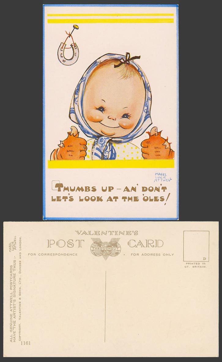 MABEL LUCIE ATTWELL Old Postcard Thumbs Up An' Let's Look at Oles Horseshoe 1161