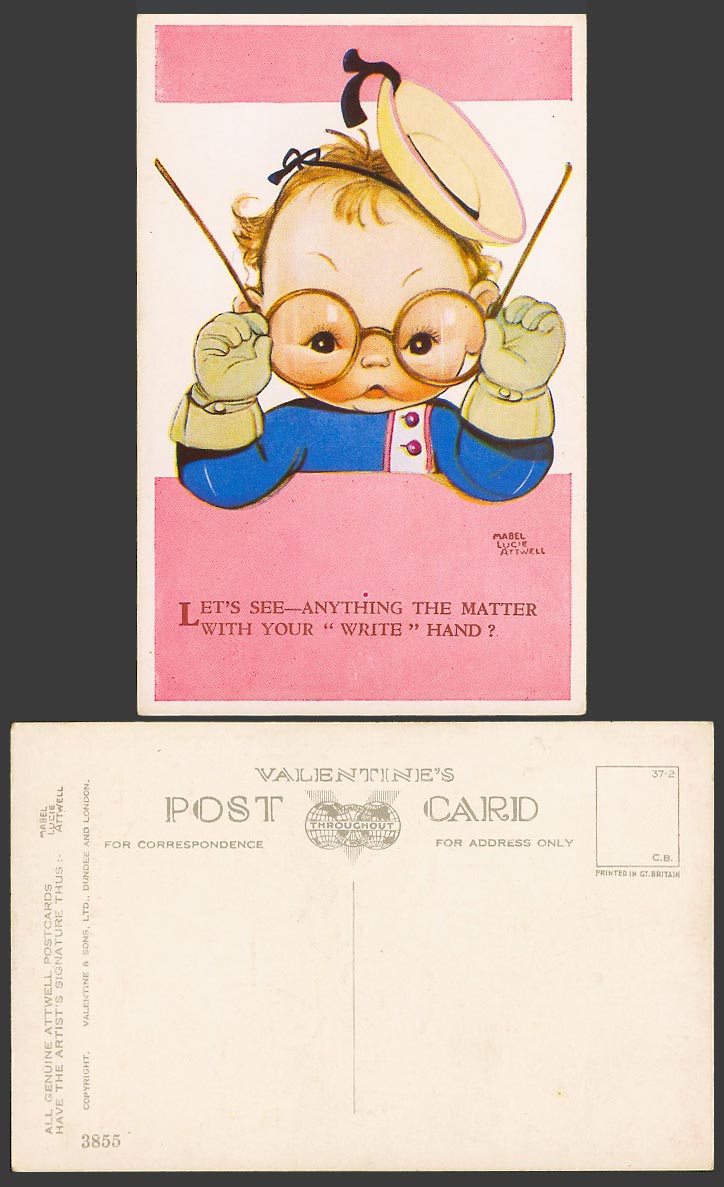 MABEL LUCIE ATTWELL Old Postcard Spectacles Anything Matter Your Write Hand 3855