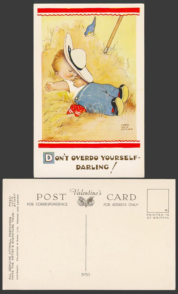 MABEL LUCIE ATTWELL Old Postcard Don't Overdo Yourself Darling Boy Sleeping 5053