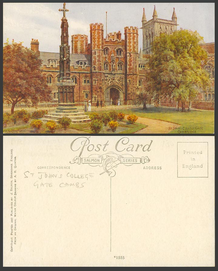 A.R. Quinton Old Postcard St. John's College, Gate Cross Monument Cambridge 1555
