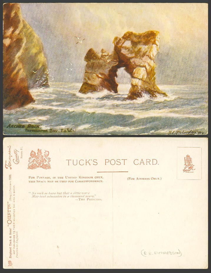 Isle of Wight R.E. Richardson 1904 Old Postcard Arched Rock Freshwater Bay Birds