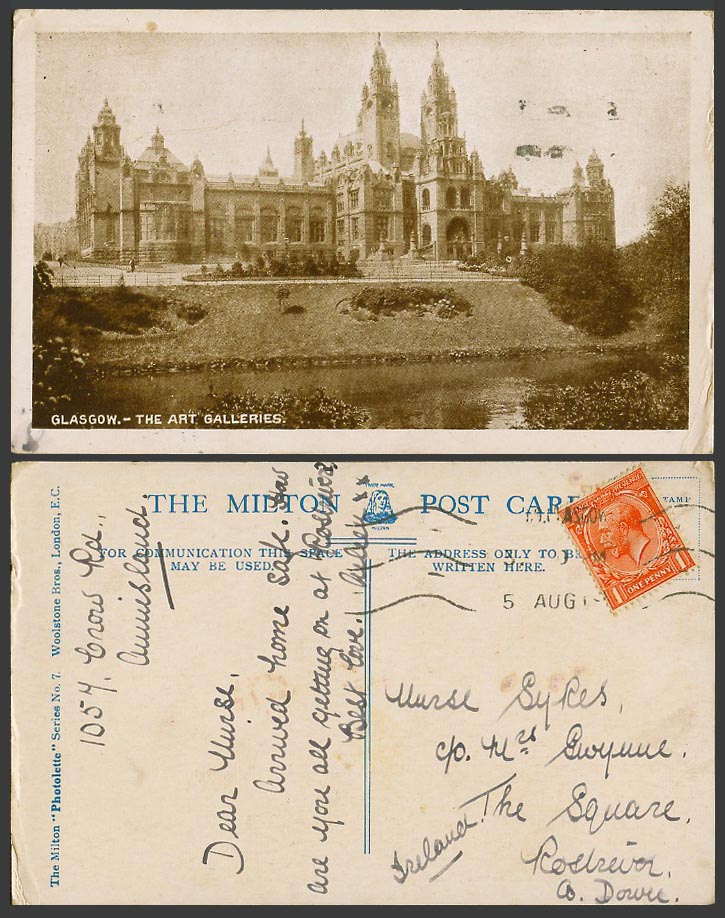 Glasgow The Art Gallery Buildings, Scotland, KG 1d stamp Old Postcard Gallery