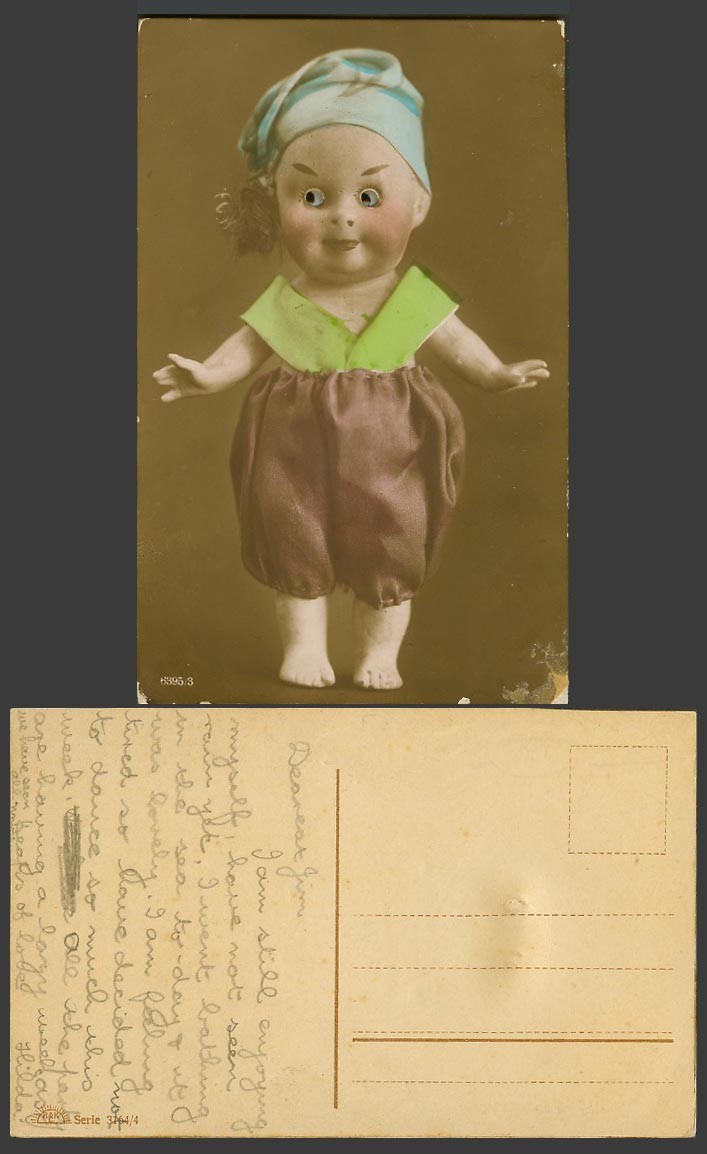 Baby Boy with Glass Eyes Children Child Novelty Old Colour Postcard R&K L 3164/4