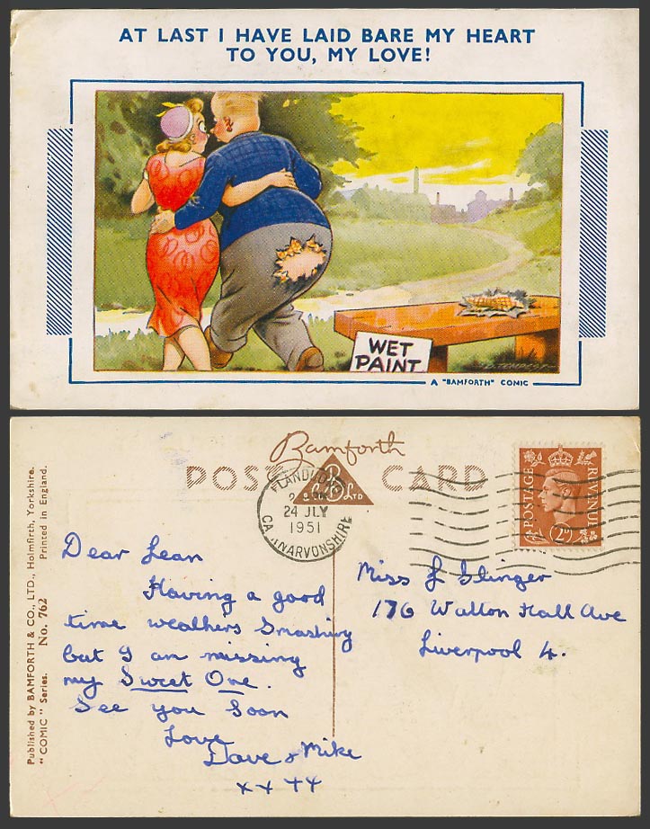 D. Tempest 1951 Old Postcard At Last I Have Laid Bare My Heart to You, WET PAINT