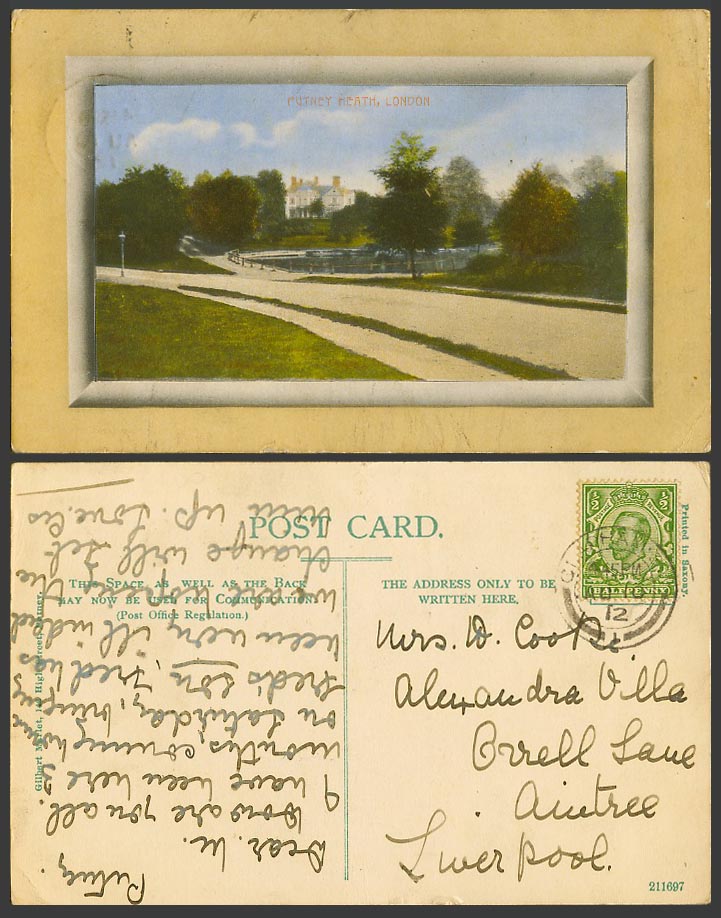 London 1912 Old Colour Postcard Putney Heath Street Scene Panorama GilbertMarlet