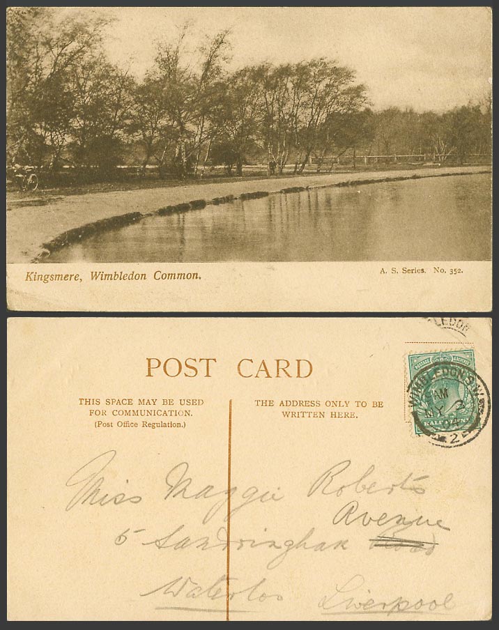 London 1904 Old Postcard Kingsmere Wimbledon Common Panorama A.S. Series No. 352