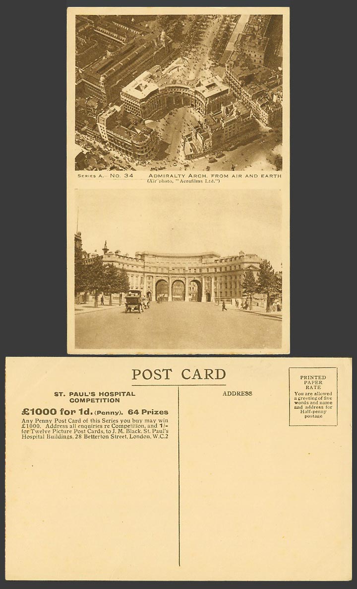 London Old Postcard Admiralty Arch from Air and Earth, Street Scene, Aerial View