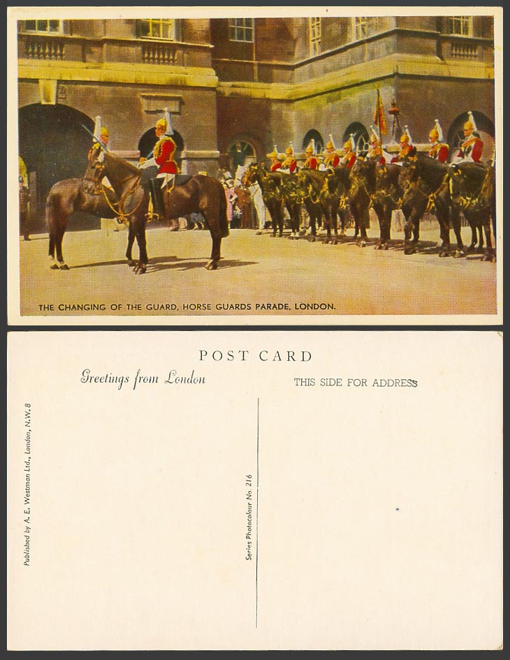 London Old Colour Postcard The Changing of Guard, Horse Guards Parade, Whitehall