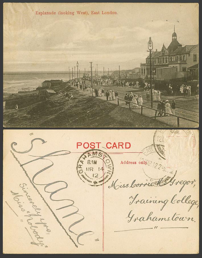 South Africa 1912 Old Postcard East London, Esplanade Street Scene, Looking West