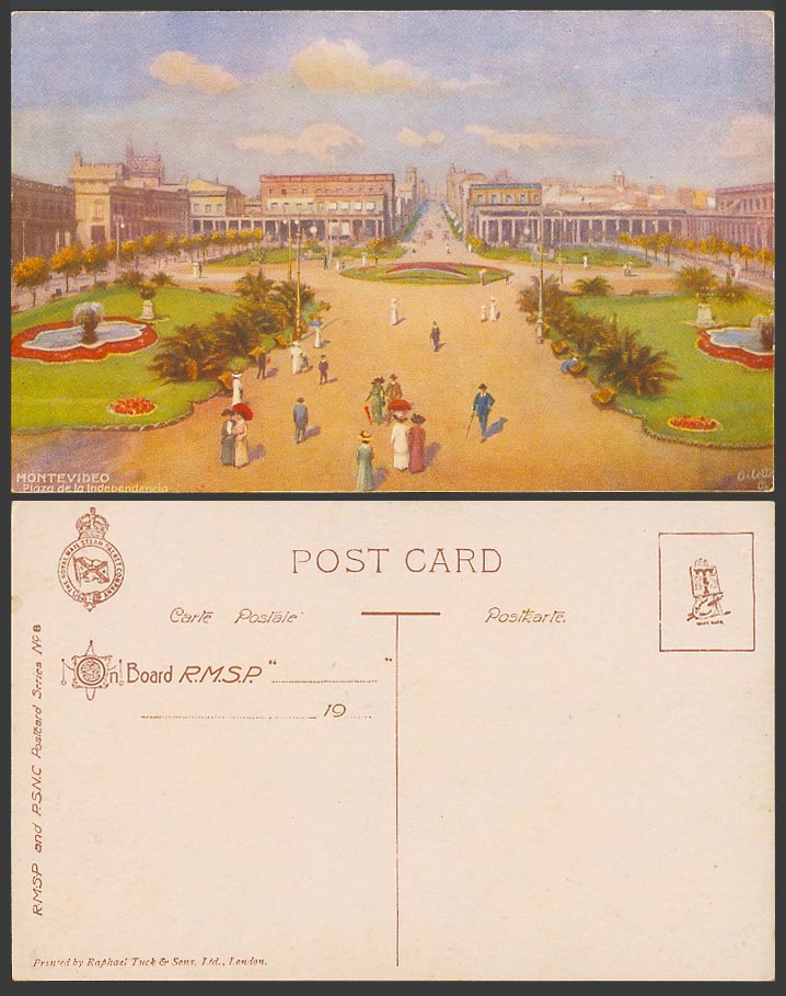 Uruguay Montevideo Old Postcard Plaza de la Independencia On Board R.M.S.P. Gdns