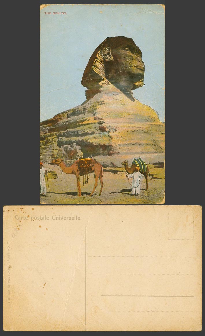 Egypt Old Colour Postcard The Sphinx Camels and Natives Lichtenstern & Harari 21