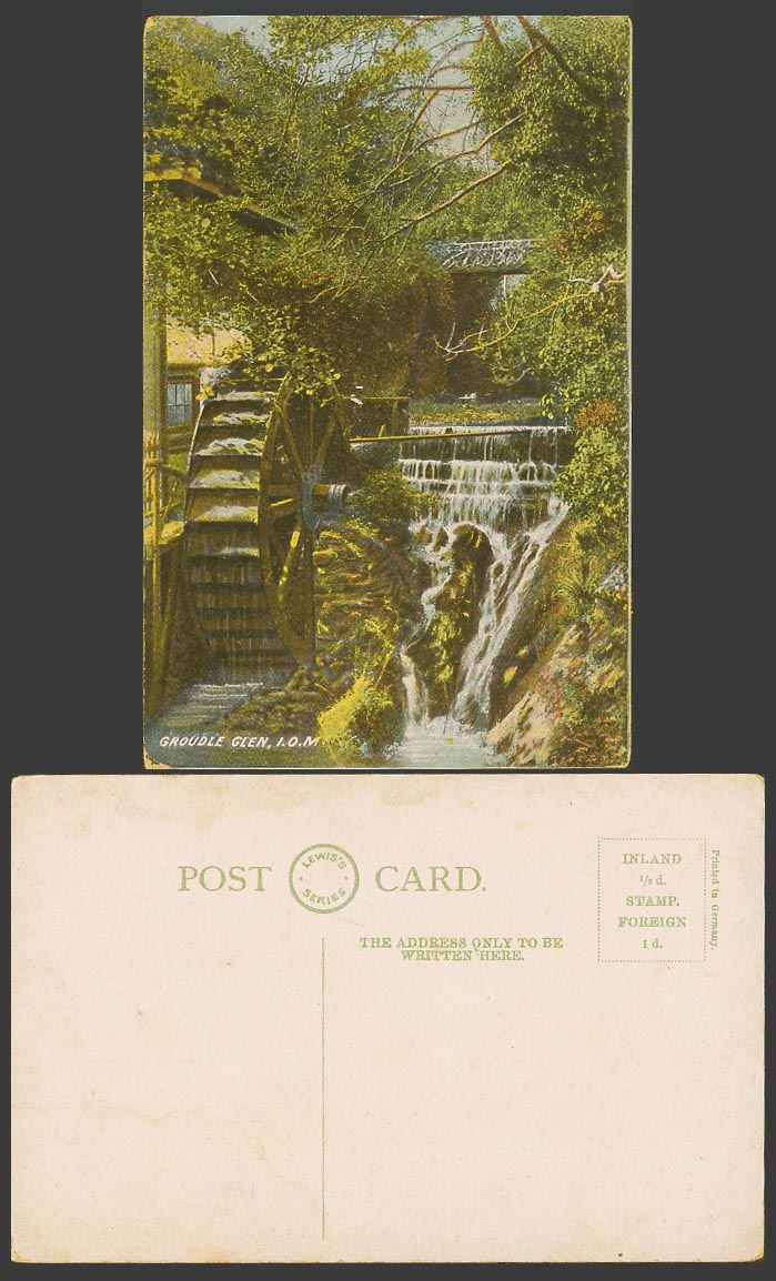 Isle of Man Old Colour Postcard Groudle Glen Wheel Mill Bridge Waterfalls Falls