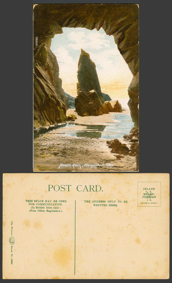 Jersey Old Colour Postcard Needle Rock Plemont Cave L'Aiguille Cavernes de Rocks