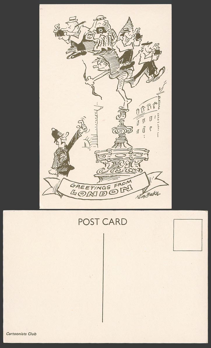 London Comic Old Postcard Police Camera Eros Statue Piccadilly Circus Nick Baker