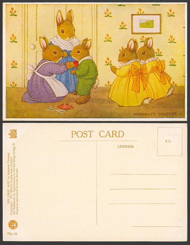Margaret Tempest Artist Signed Old Postcard His First Suit Rabbits Bunnies Pkt93
