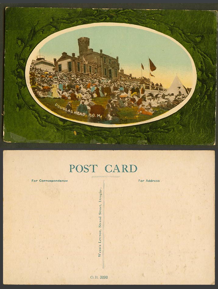 Isle of Man Old Colour Postcard Douglas Head Hotel Flags Tent Camp Webb's Lounge