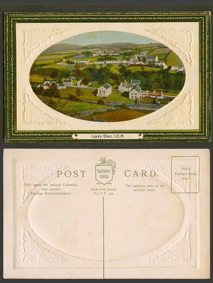 Isle of Man Old Embossed Colour Postcard Laxey Glen General View National Series