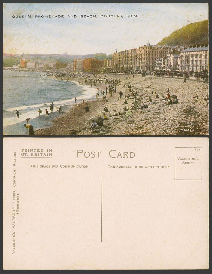 Isle of Man Old Colour Postcard Queen's Promenade & Beach Douglas Seaside I.O.M.