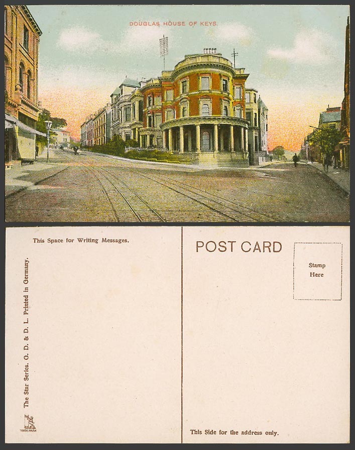 Isle of Man Old Colour Postcard Douglas, House of Keys, Street Scene, Tramlines