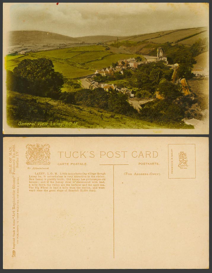 Isle of Man Old Postcard Laksaa Laxey General View Panorama Tucks Art Raphalette