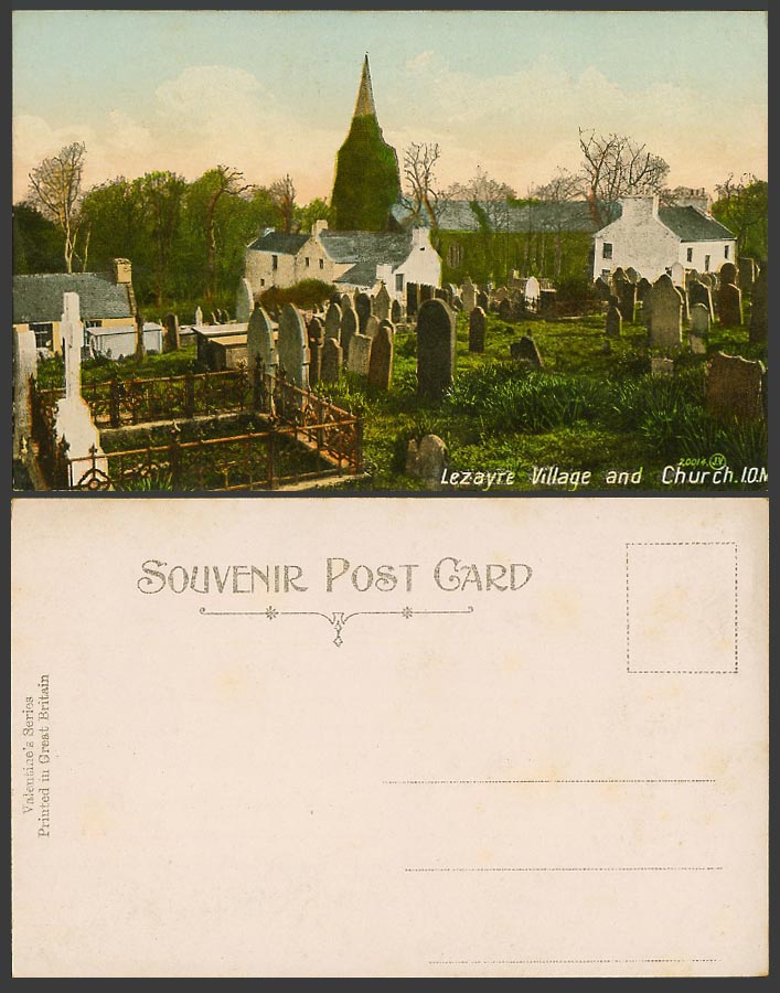 Isle of Man Old Colour Postcard Lezayre Village Church Churchyard Cemetery I.O.M
