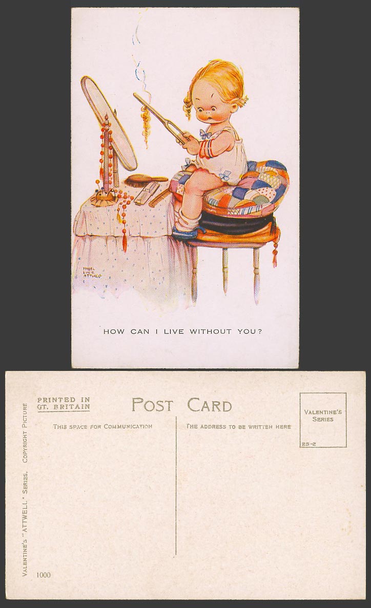 MABEL LUCIE ATTWELL Old Postcard Curling Tong - How Can I Live Without You? 1000