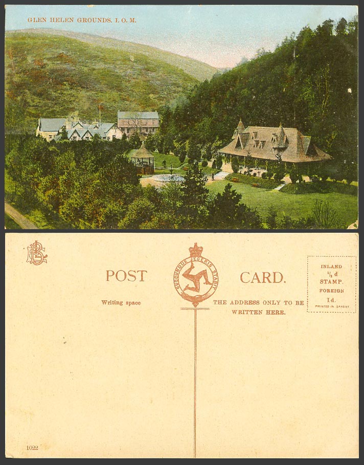 Isle of Man Old Colour Postcard GLEN HELEN GROUNDS Fountain Gazebo Bandstand Leg