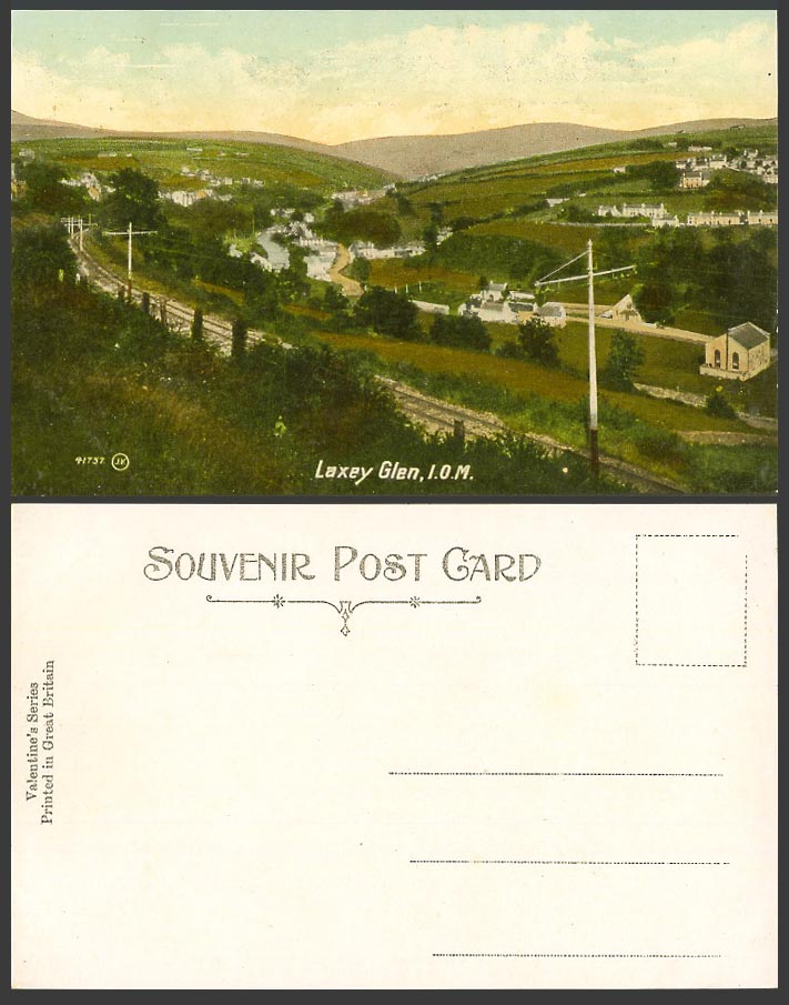 Isle of Man Old Colour Postcard LAXEY GLEN Railway Railroad Hills Panorama I.O.M