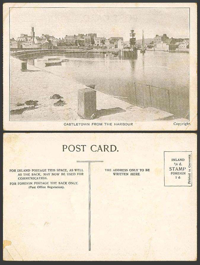 Isle of Man Old Postcard Castletown from Harbour Boats Sailing Boat and Panorama