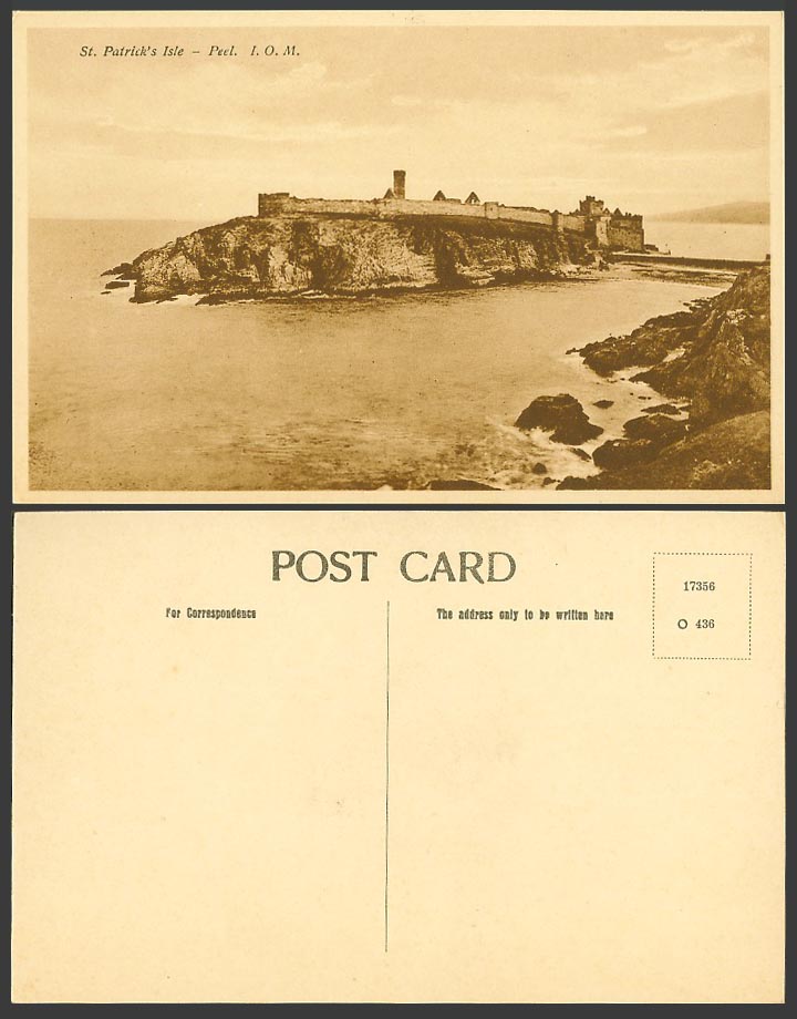Isle of Man Old Postcard St. Patrick's Isle, Peel, Rocks, Castle on Small Island