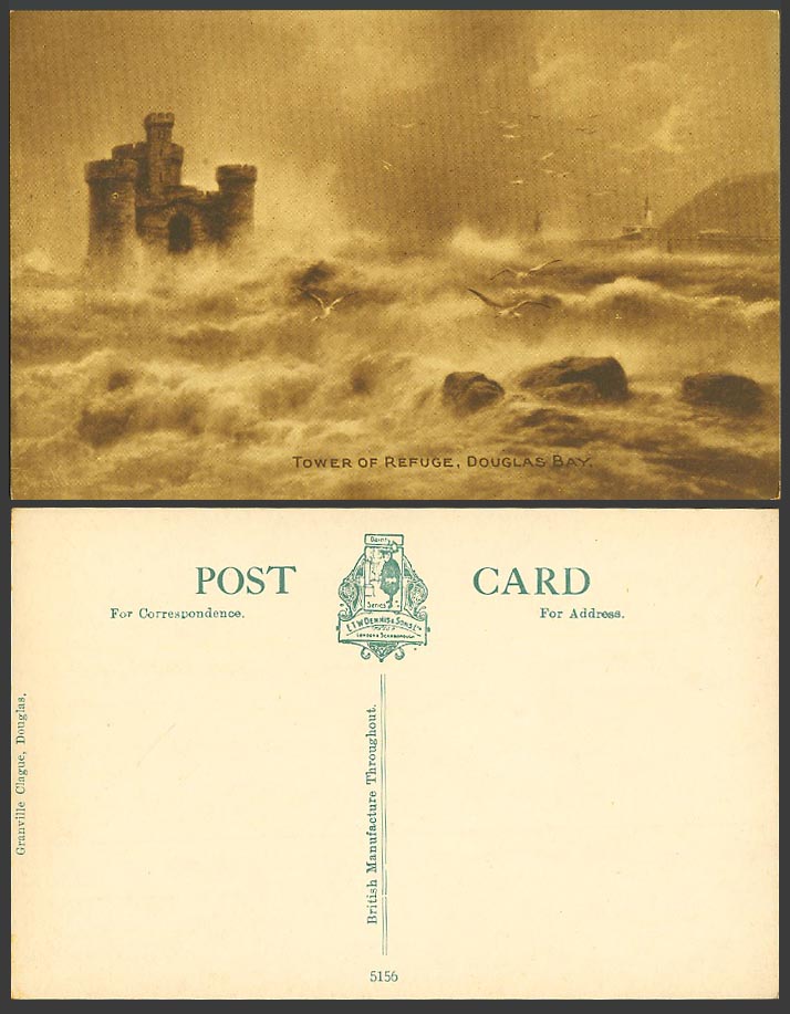 Isle of Man Elmer Keene A. Signed Old Postcard Tower of Refuge Douglas Rough Sea