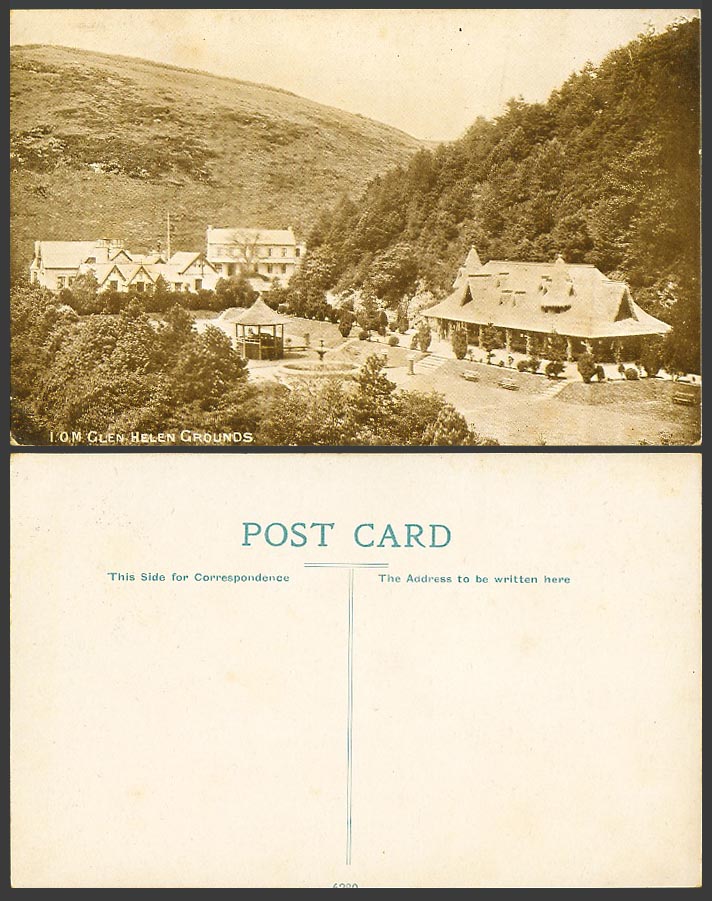 Isle of Man Old Postcard GLEN HELEN GROUNDS I.O.M. Gdn Fountain Gazebo Bandstand