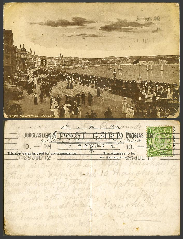 Isle of Man 1912 Old Postcard Loch Promenade Douglas, Street Scene Sailing Boats
