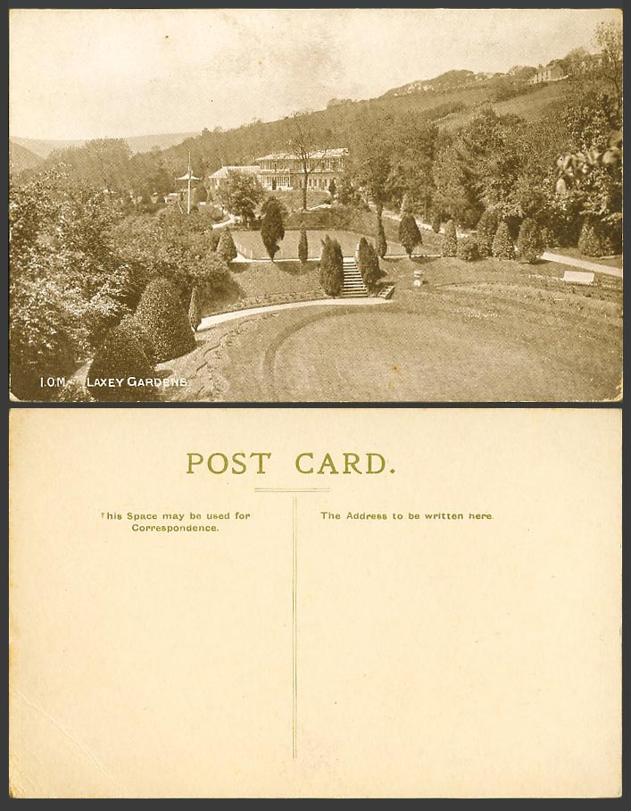 Isle of Man Old Postcard Laxey Gardens, Garden Steps Hills Panorama General View