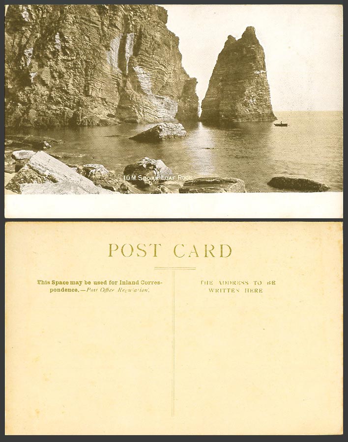 Isle of Man Old Postcard SUGAR LOAF ROCK, Port St. Mary Rocks Boat Cliffs I.O.M.