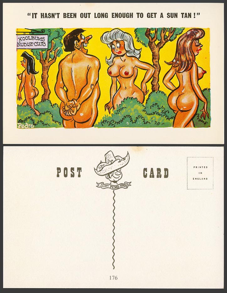 Pedro Saucy Old Postcard Not been out long enough to get a sun tan! Nudist Club