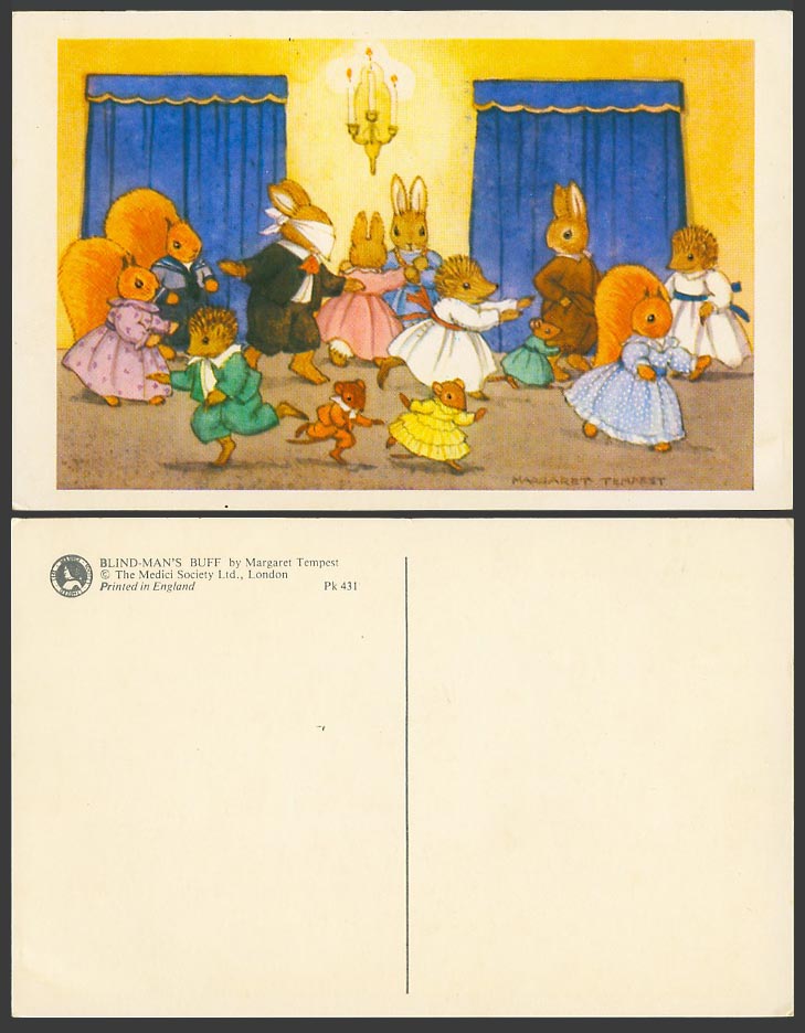 Margaret Tempest Postcard Blind Man's Buff Squirrel Blindfolded Rabbit Hedgehogs