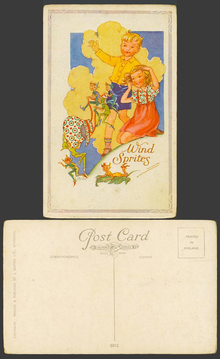 L. Steele Old Postcard Wind Sprites Fairies Fairy Peter Pan Little Boy and Girls