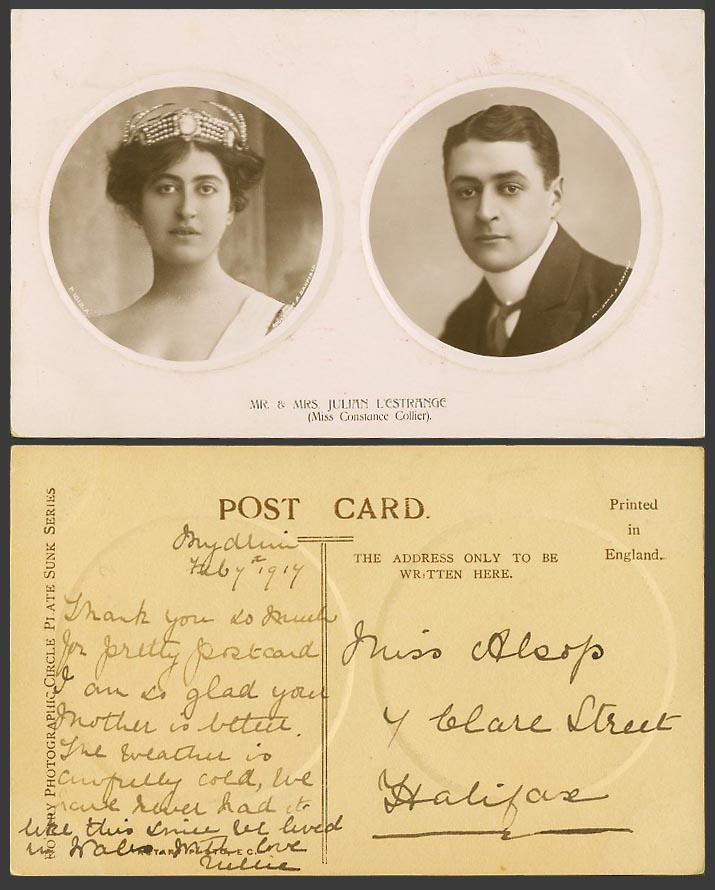 English Actor Actress Mr Mrs Julian L'Estrange Constance Collier Old RP Postcard