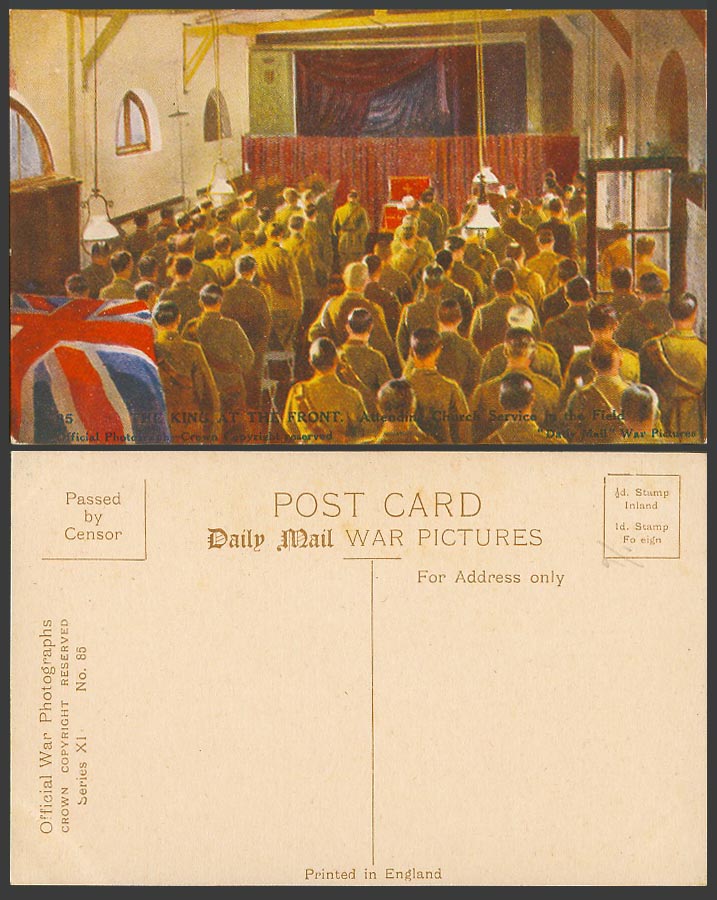 WW1 Old Postcard KING GEORGE 5th at THE FRONT Attend Church Service in Field N85