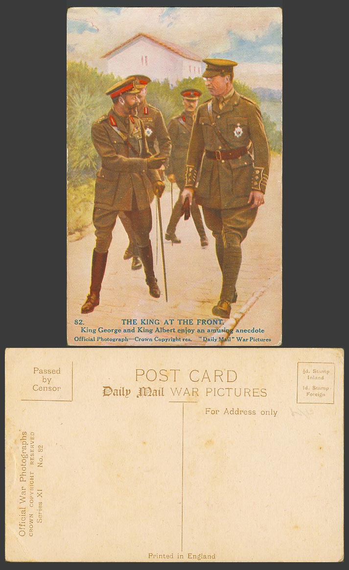 WW1 Daily Mail Old Postcard King George & King Albert Enjoy an Amusing Anecdote