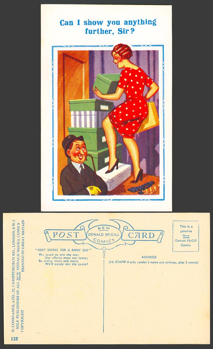 Donald McGill Old Postcard Can I Show you anything further Sir Office Saucy 125