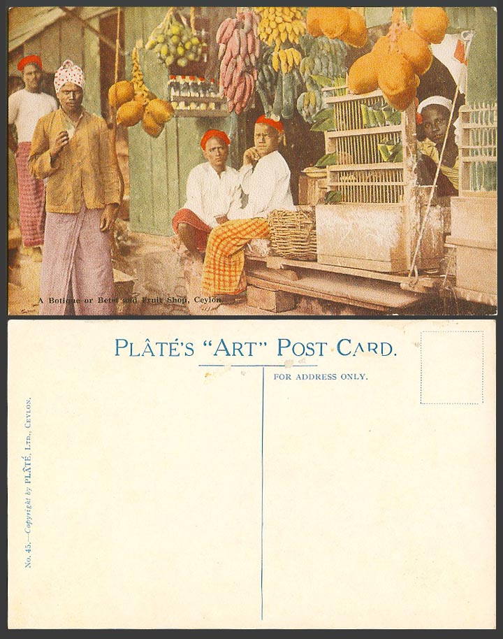 Ceylon Old Postcard A Boutique or Betel Fruit Shop Native Seller, Plate's ART 45