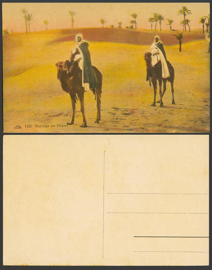 Egypt Old Colour Postcard Arabe Camel Riders Camels Paysage au Desert Sand Dunes