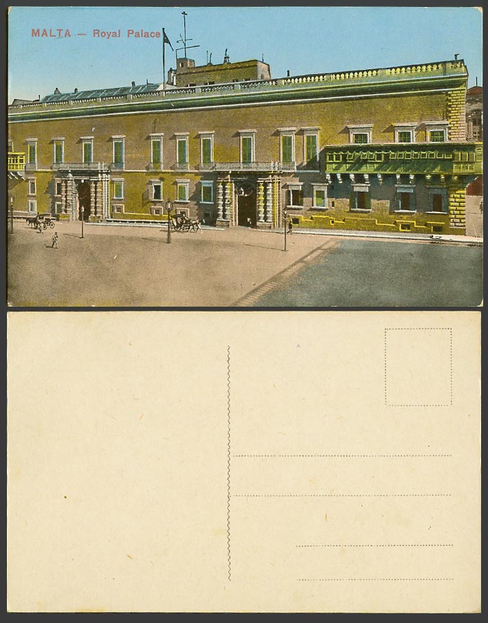 Malta Maltese Old Colour Postcard Royal Palace Building Street Scene Horse Carts