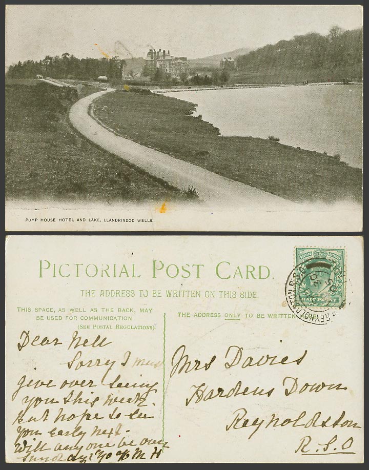 Llandrindod Wells Pump House Hotel and Lake Hill Panorama 1905 Old Postcard Road
