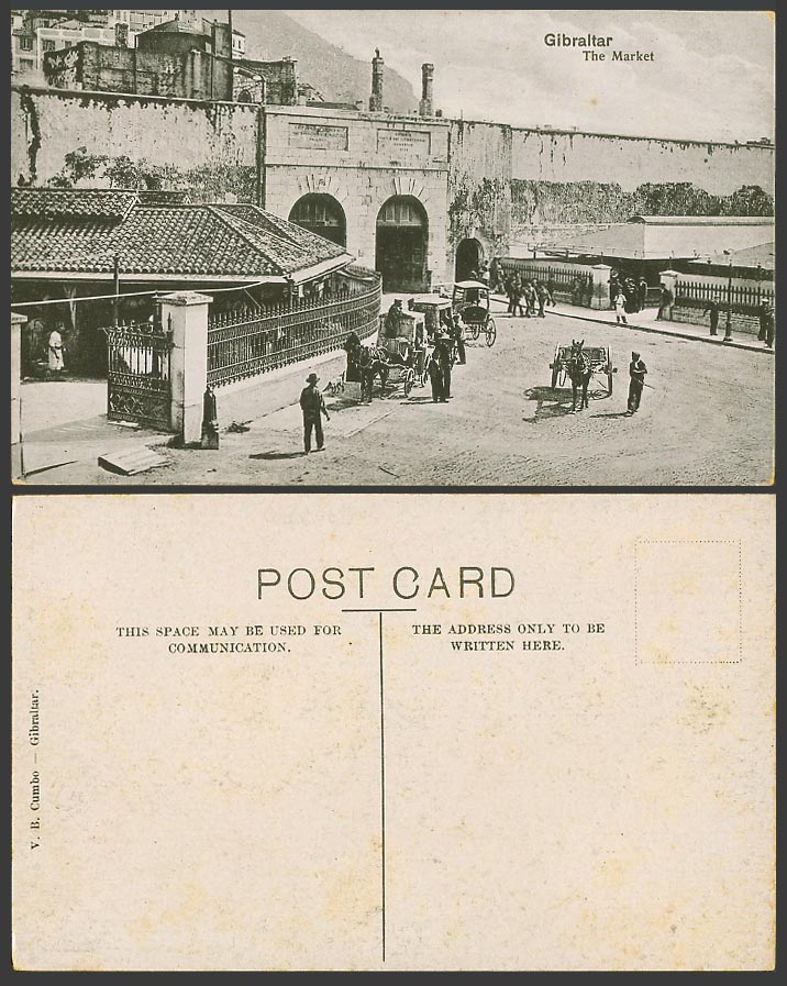 Gibraltar Old Postcard The Market Moorish Casemates Gate Gates Street Scene Cart