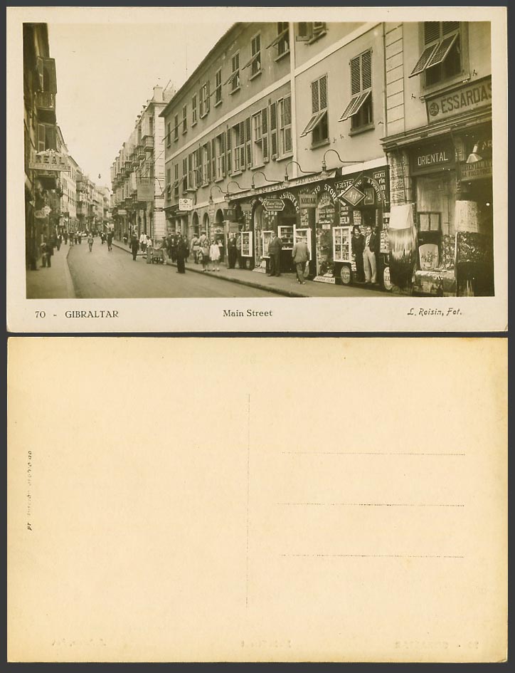 Gibraltar Old Real Photo Postcard Main Street Scene, Oriental Shop, Kodak Store