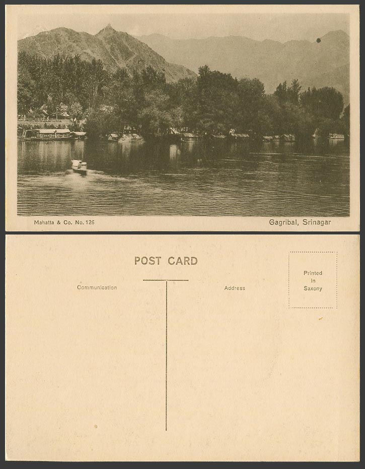 India Old Postcard Gagribal Srinagar Panorama Kashmir Boating Boat Boats Harbour