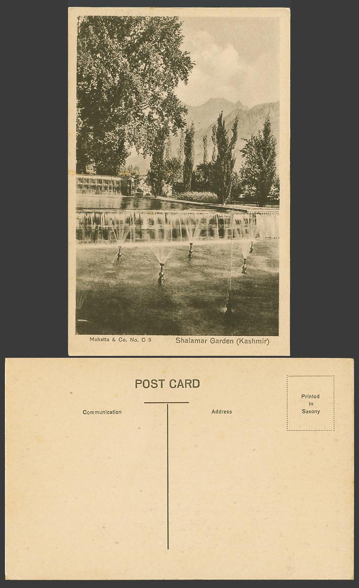 India Old Postcard Kashmir Shalamar Garden Fountains Waterfall Fall Mahatta & Co